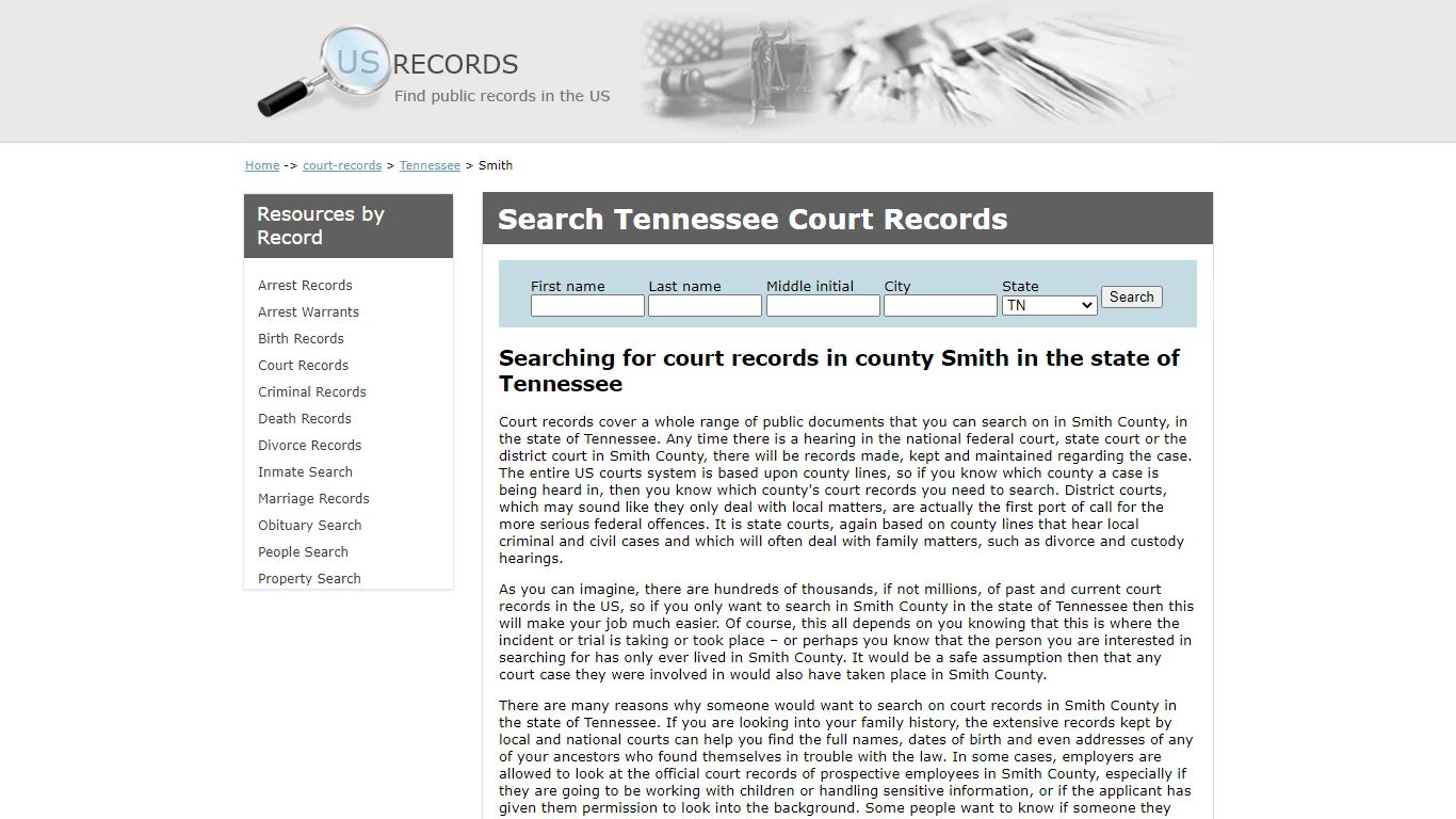 Search Court Records Smith Tennessee | US Records